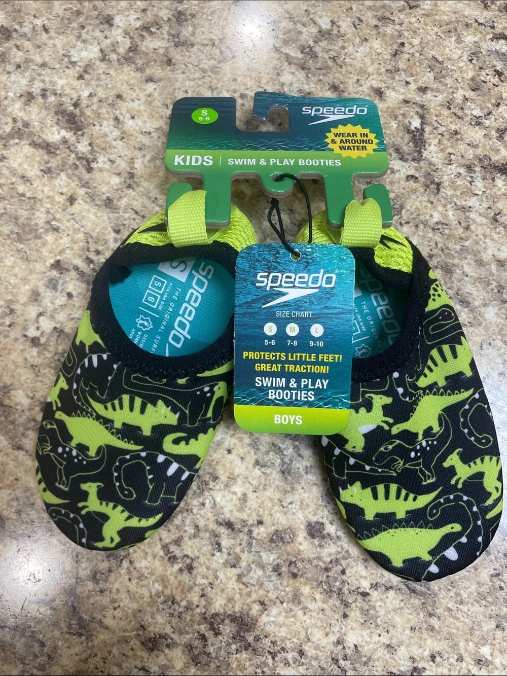 Speedo Swim & Play Booties. Baby Boy’s Size Small(5-6). Dinosaur Design  NEW!!